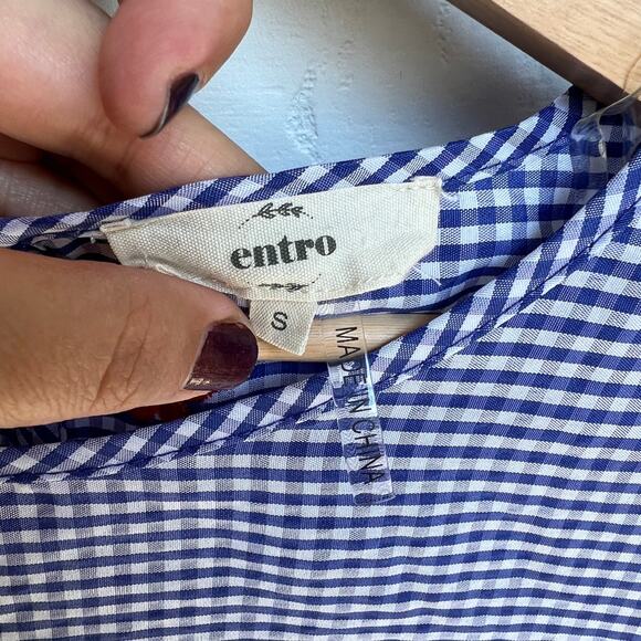 entro Blue Checkered Red Embroidered Flowers Knee Length Shift Dress-sz S/M - Picture 5 of 5